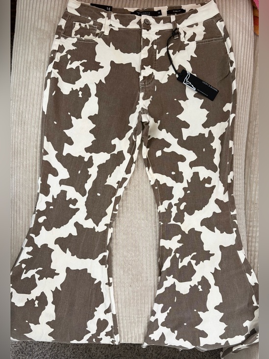 Lucky & Blessed Denim - Lucky & Blessed Brown and Cream Cow Print Flare Jeans Size 14